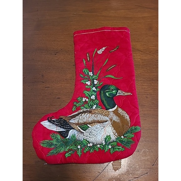 Handmade Other - HANDMADE Christmas Stocking Colorful Duck Multicolored Quilted Fabric Mistletoe‎